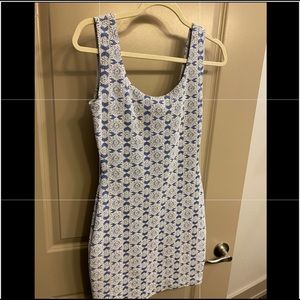 Chelsea & Violet blue and white fitted mini dress